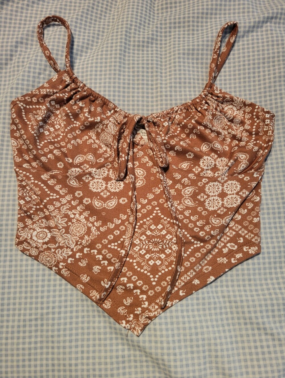 Women's Brown Bandana Print Tie-Front Crop Top
